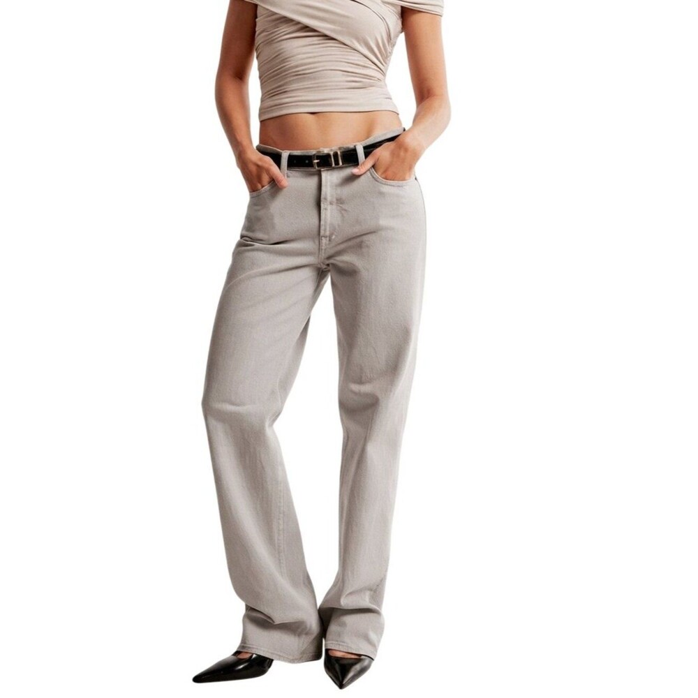 Abercrombie & Fitch The Low Rise Baggy Jean Curve Love Beige Chai Short 28